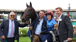 Jockey Colin Keane with winning connections after Native American won the Tattersalls Ireland Super Auction Sale Stakes at Curragh Racecourse (Damien Eagers/PA)
