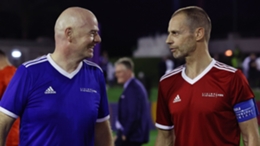Gianni Infantino (left) and Aleksander Ceferin met on the football pitch during the FIFA congress