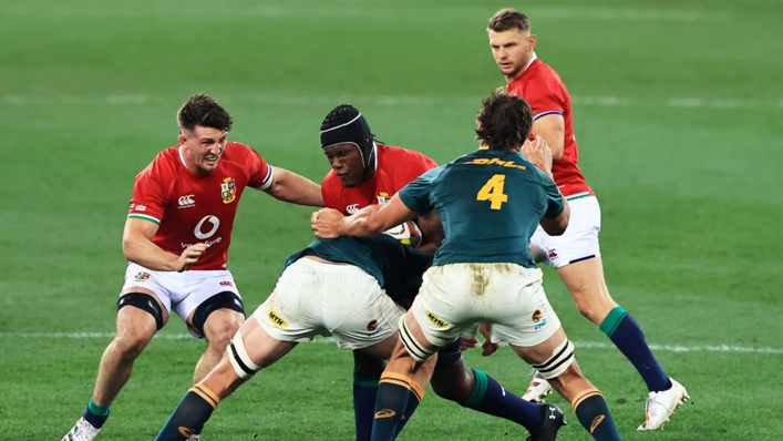 Maro Itoje (centre) in action during the British and Irish Lions' win over South Africa