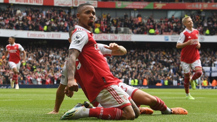 Gabriel Jesus celebrates in Arsenal's derby win