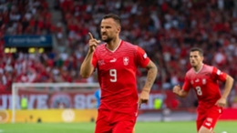 Haris Seferovic celebrates after opening the scoring for Switzerland