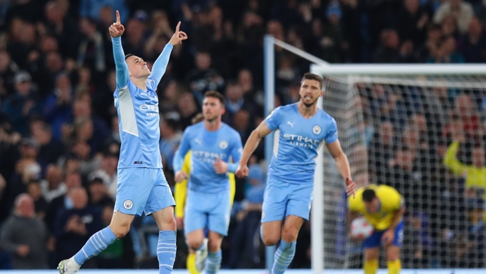 Phil Foden celebrates scoring Manchester City's second goal