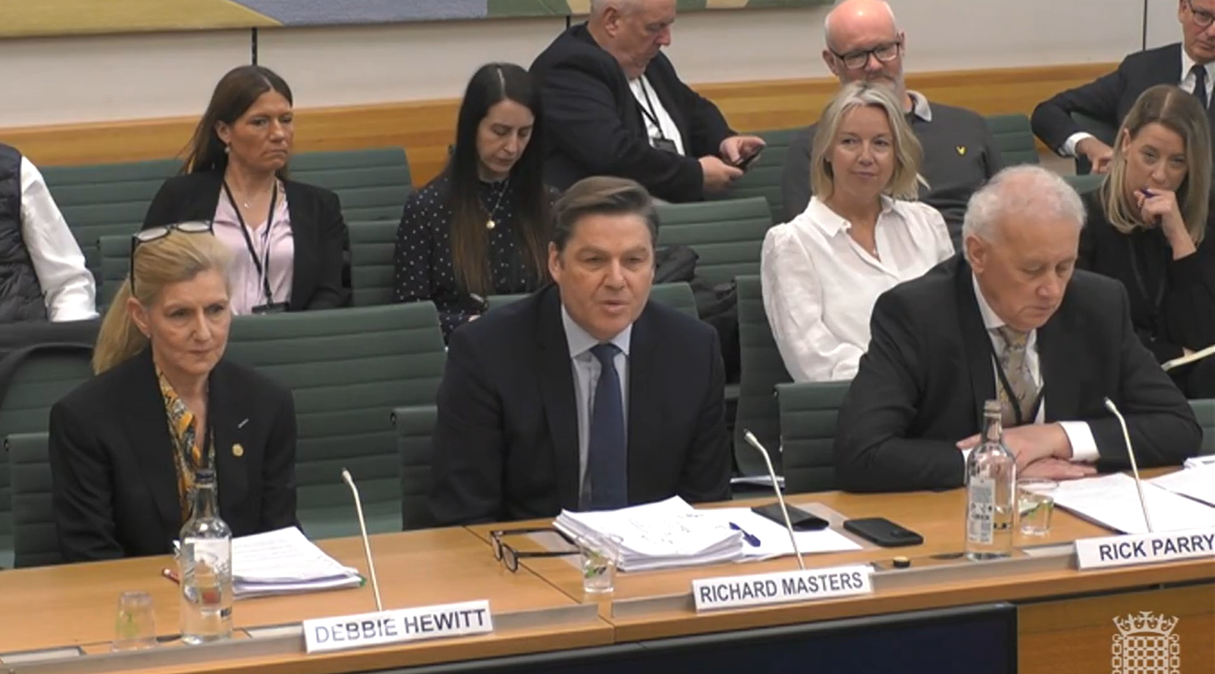 FA chair Debbie Hewitt, left, Premier League chief executive Richard Masters, centre, and EFL chair Rick Parry, right, appeared before the CMS committee in March