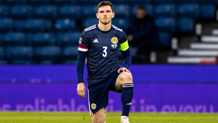 Scotland captain Andy Robertson takes the knee before a Nations League game