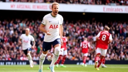 Harry Kane wheels away in celebration after scoring against Arsenal
