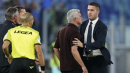 Roma boss Jose Mourinho had to be restrained after entering the pitch