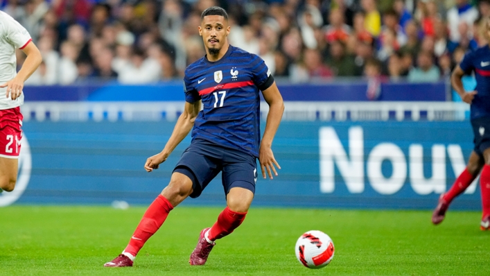 William Saliba playing for France against Denmark in the Nations League
