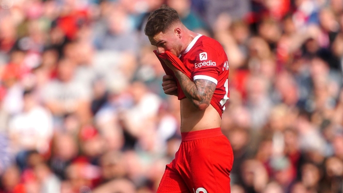 Liverpool’s Alexis Mac Allister reacts after being sent off against Bournemouth on Saturday (Peter Byrne/PA)