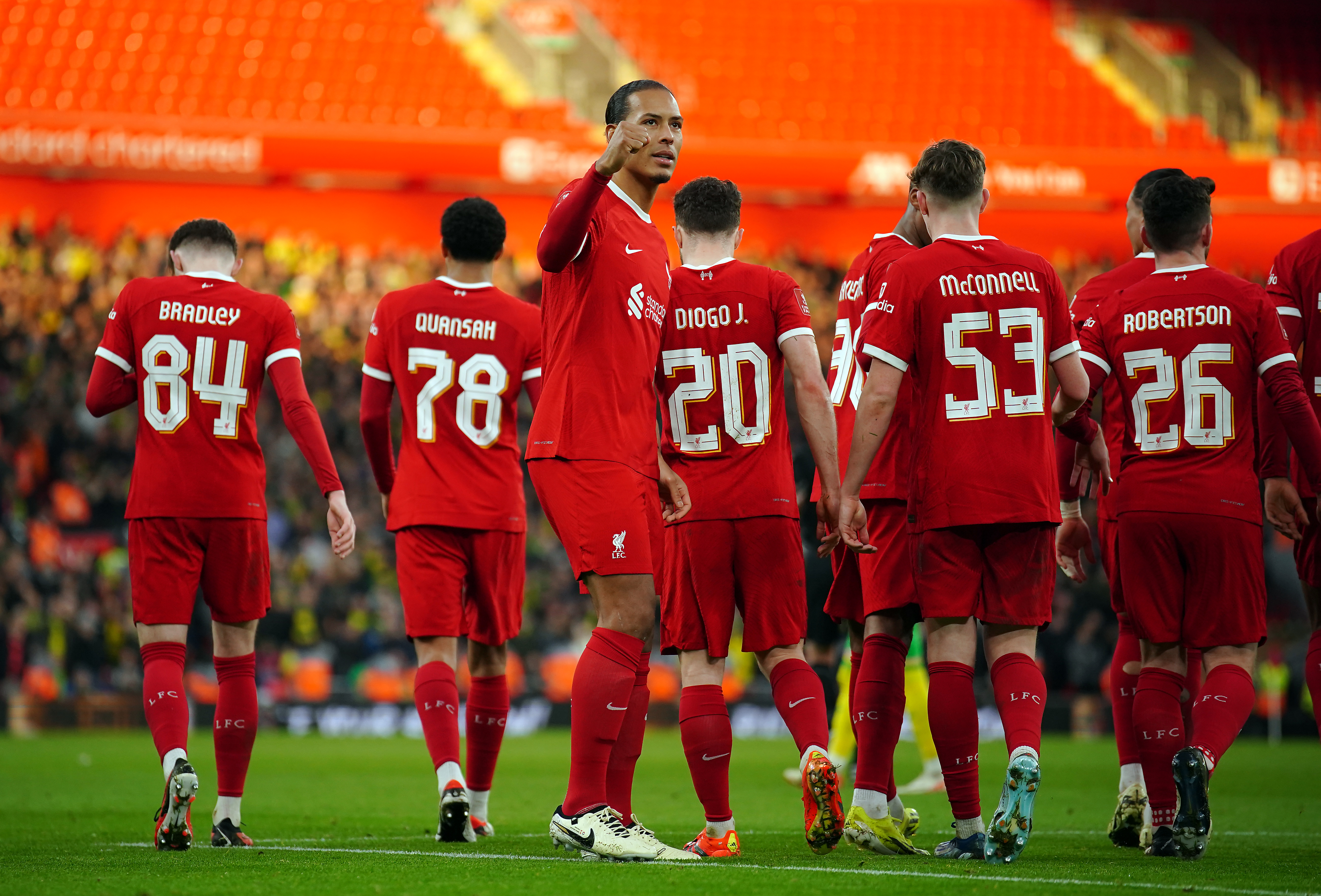 Liverpool’s Virgil van Dijk celebrates scoring