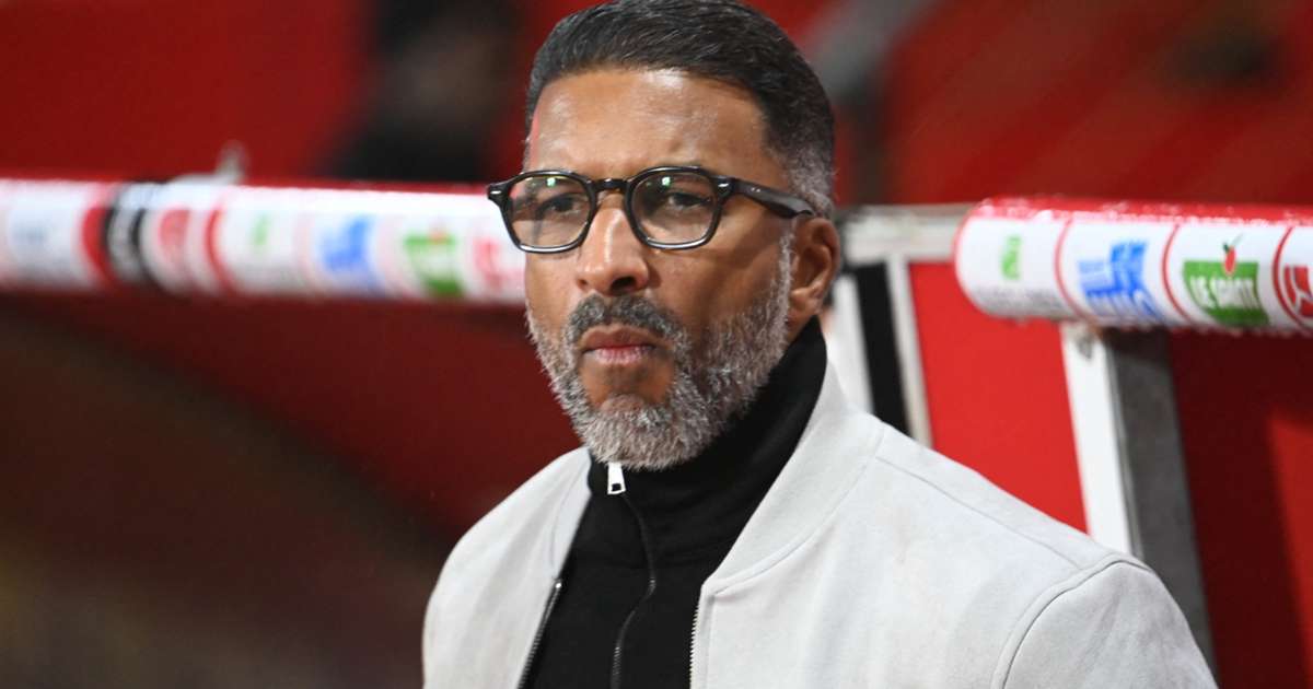 Habib Beye, Marseille manager, speaks at a press conference ahead of the Lyon clash