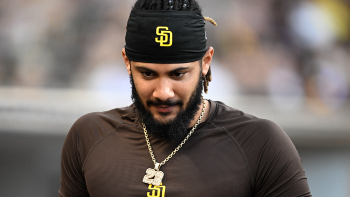Fernando Tatis Jr. of the San Diego Padres looks on during a baseball game