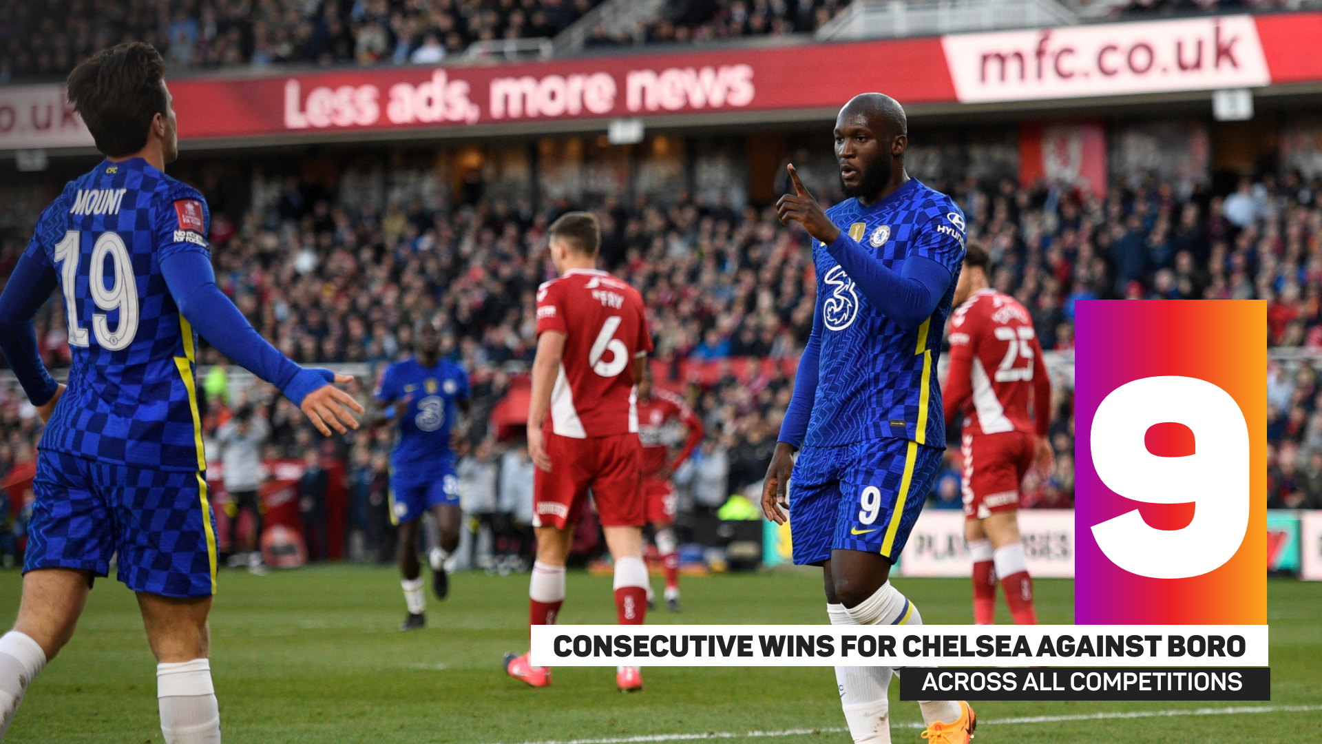 Chelsea's record in all competitions against Middlesbrough