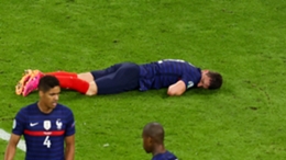 Benjamin Pavard was left on the floor following a heavy clash in Munich
