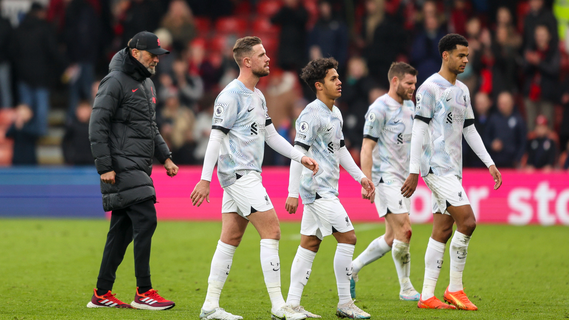 Liverpool's players look dejected after losing to Bournemouth
