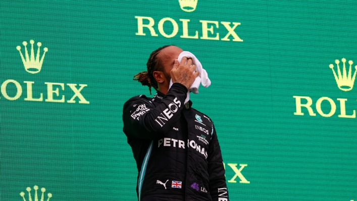 Lewis Hamilton on the podium after a thrilling Hungarian Grand Prix