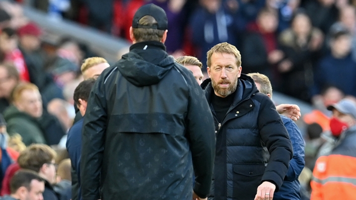 Graham Potter (r) will come up against Jurgen Klopp this weekend