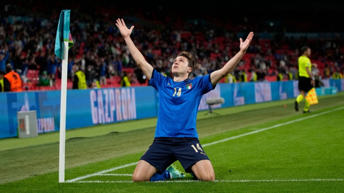 Italy's Federico Chiesa celebrates his opener against Austria