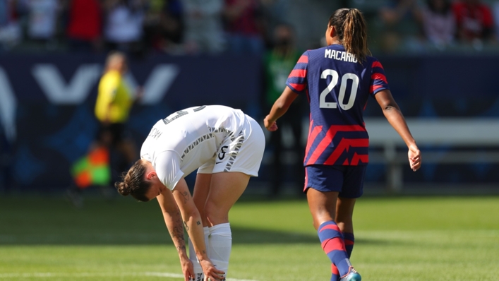 Meikayla Moore looks dejected against the United States