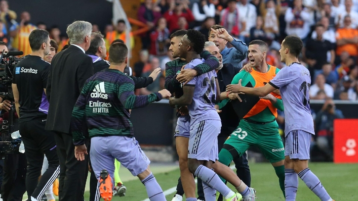 Real Madrid’s Vincius Jr was subjected to alleged racist chants on Sunday (Alberto Saiz/AP)