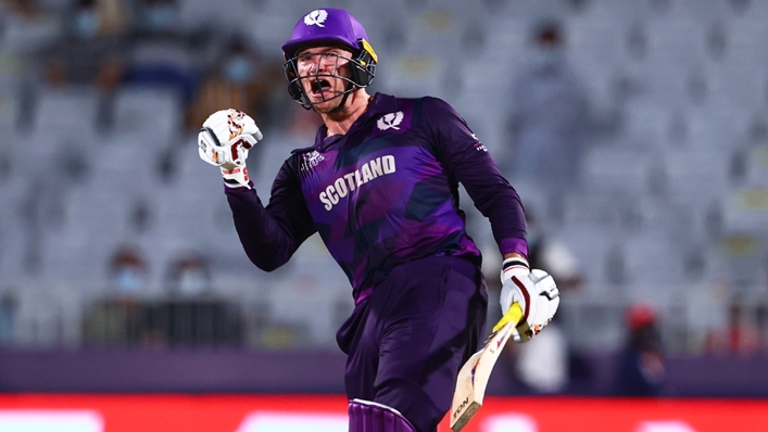 Richie Berrington celebrates after hitting the six that took Scotland into the Super 12 stage