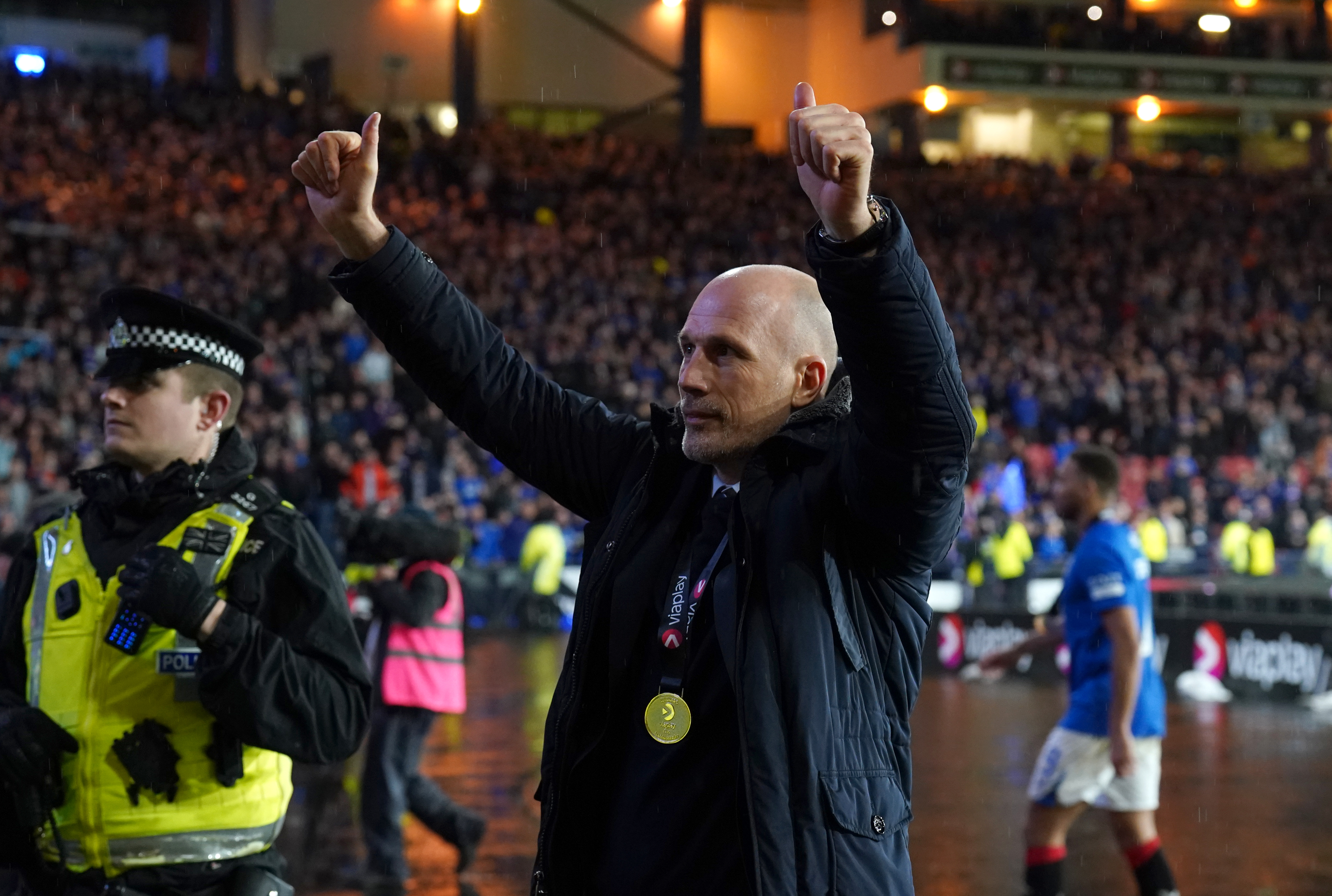 Philippe Clement celebrates Rangers' Viaplay Cup win