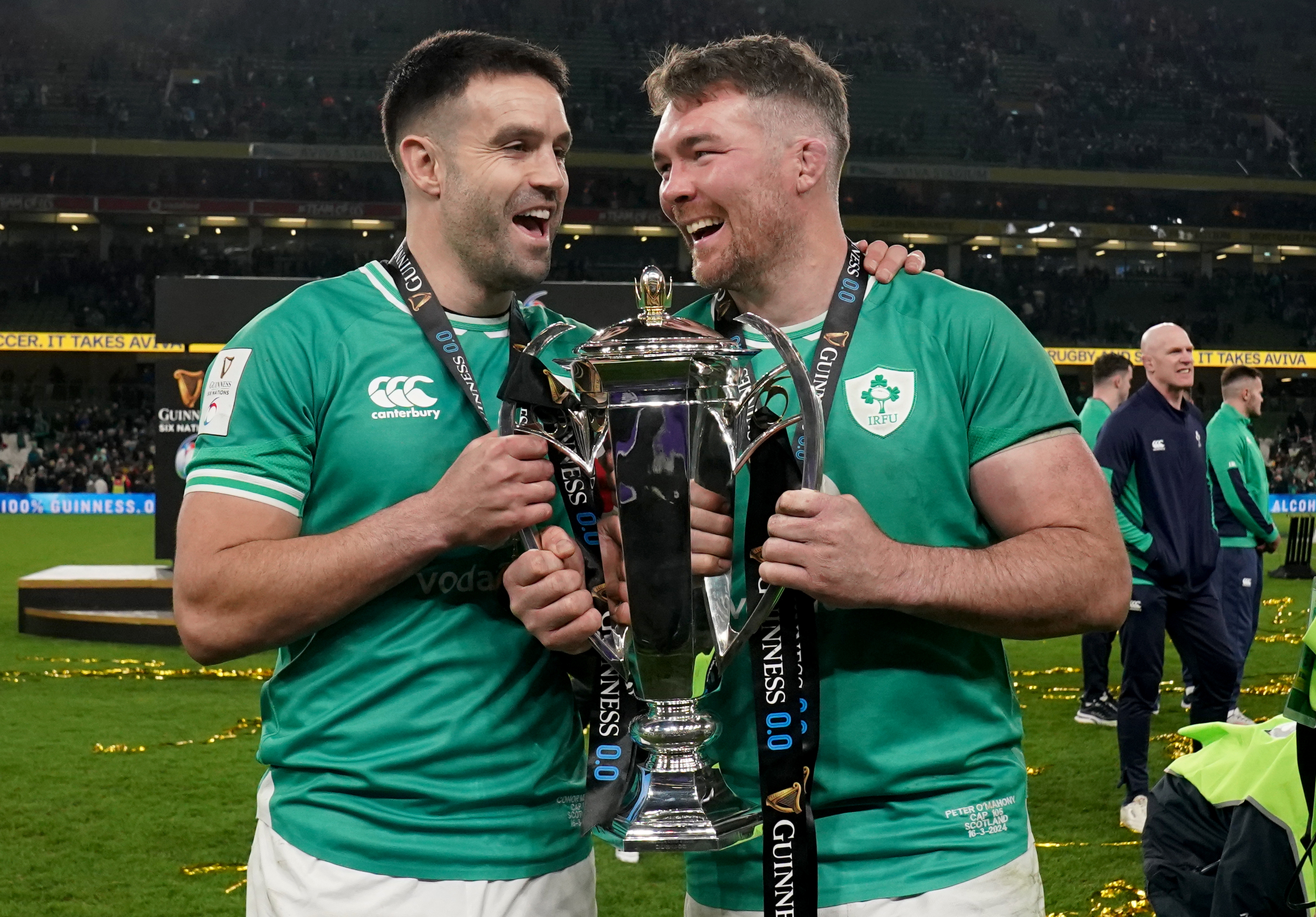 Conor Murray (left) and Peter O’Mahony celebrate victory