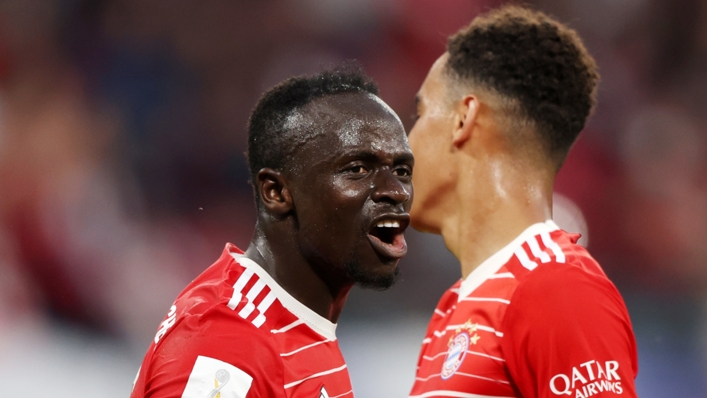 Sadio Mane (left) celebrates his first Bayern Munich goal against RB Leipzig