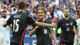 Croatia celebrate Luka Modric's penalty