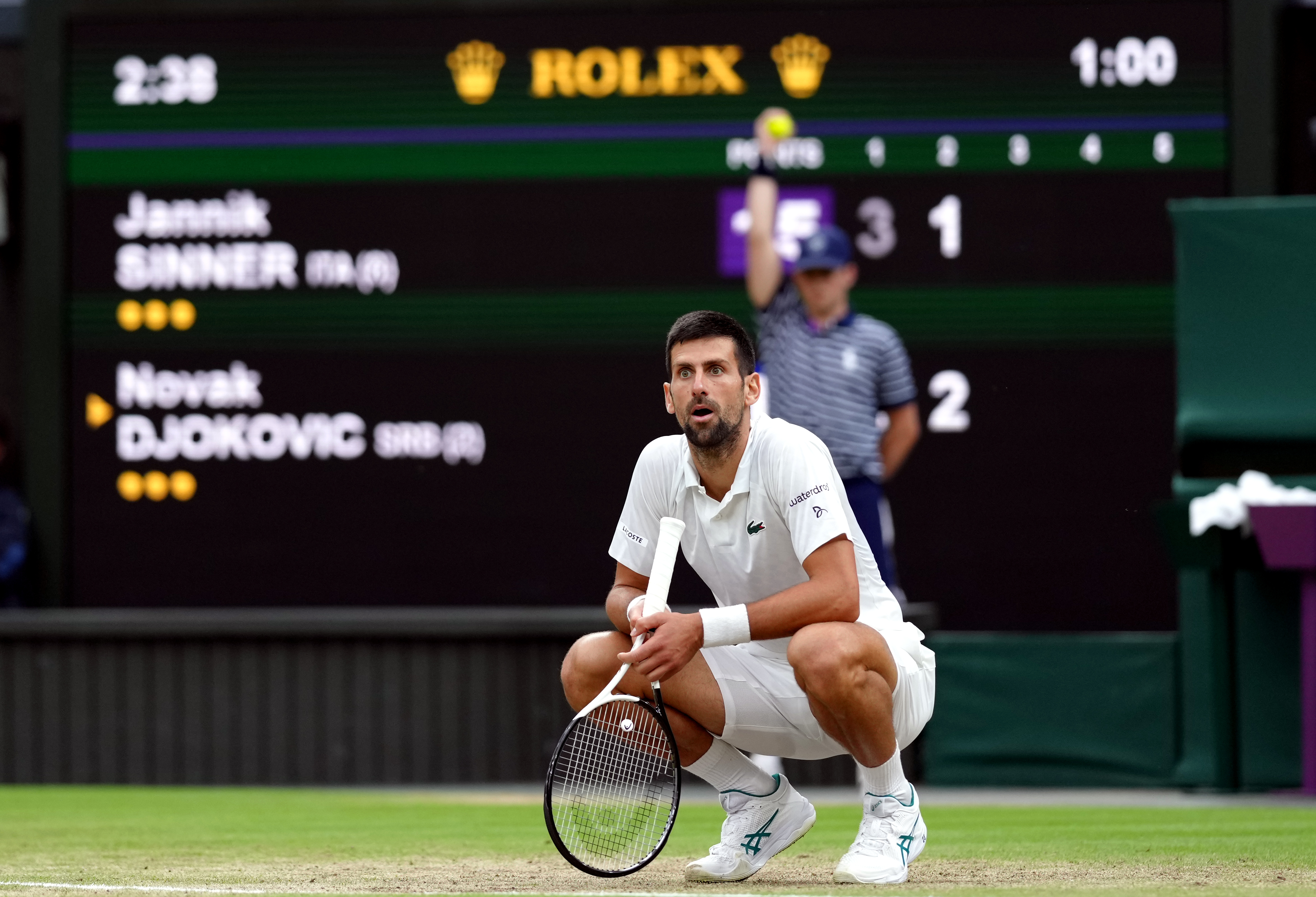 Novak Djokovic looks stunned by the hindrance call