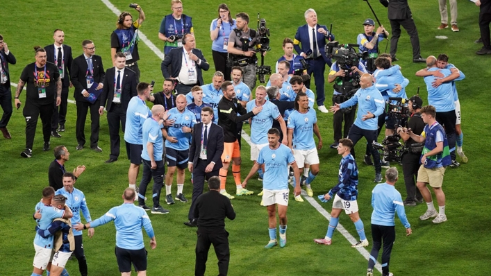 Manchester City celebrate their Champions League triumph