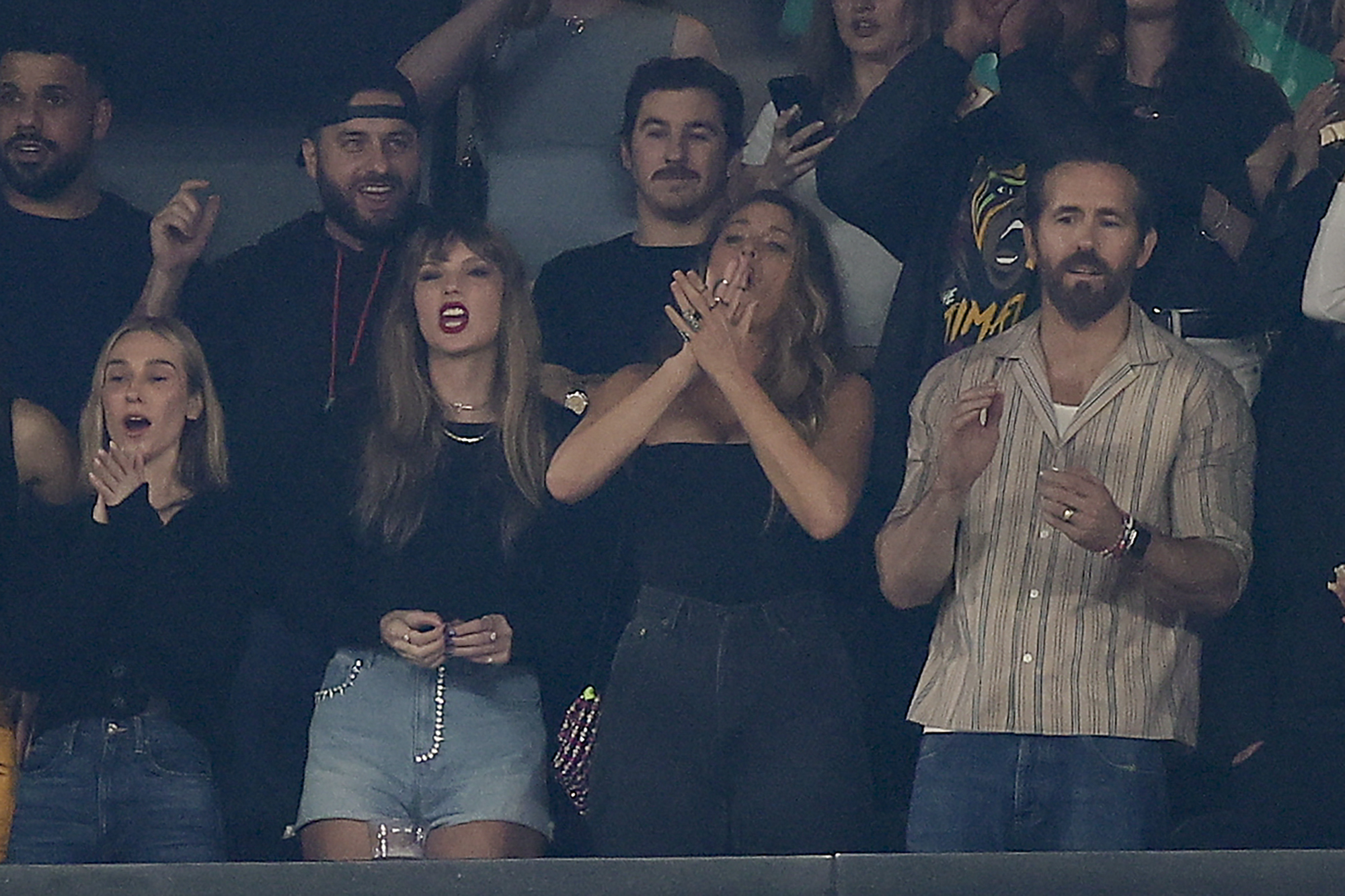 Taylor Swift, second from left, Blake Lively, second from right, and Ryan Reynolds