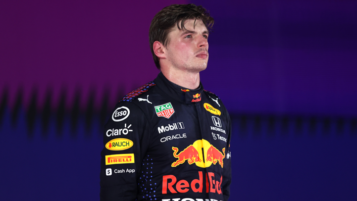 Max Verstappen of Red Bull Racing on the podium after the Saudi Arabian Grand Prix