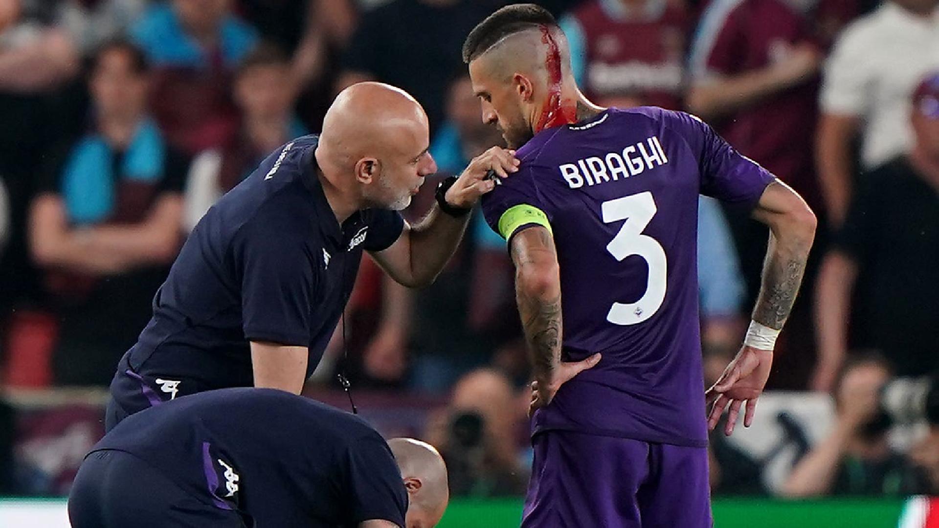 Cristiano Biraghi was left needing treatment after being hit by an object from the crowd (Joe Giddens/PA)