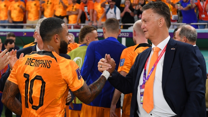 Memphis Depay and Louis van Gaal following the Netherlands' win over Senegal