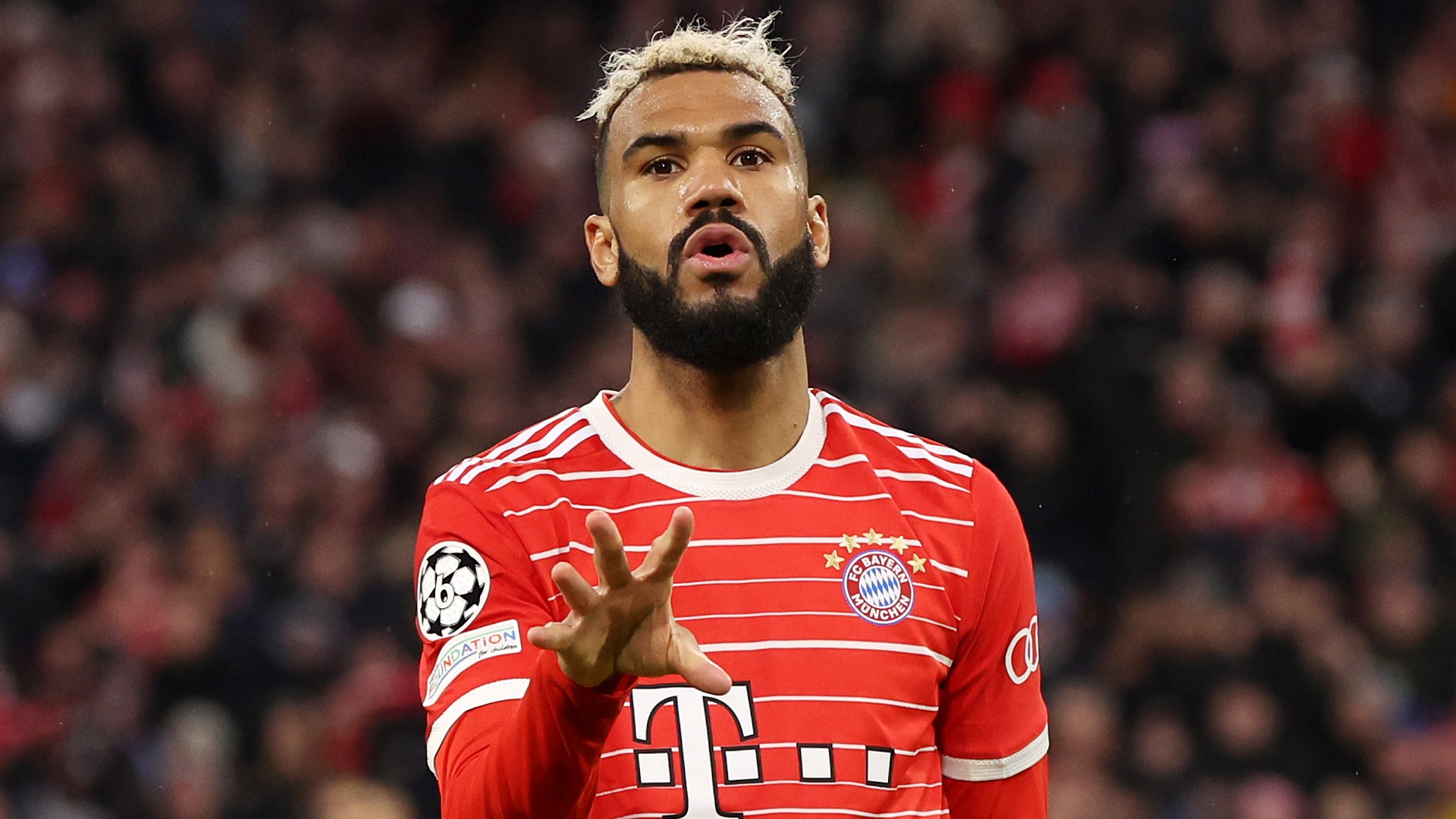 Eric Maxim Choupo-Moting celebrates for Bayern Munich against Paris Saint-Germain on Wednesday in the Champions League