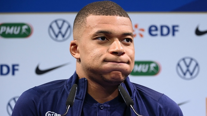 Kylian Mbappe speaks to the media during Euro 2020.