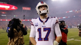 Josh Allen leaves the field after the Bills' defeat to the Chiefs