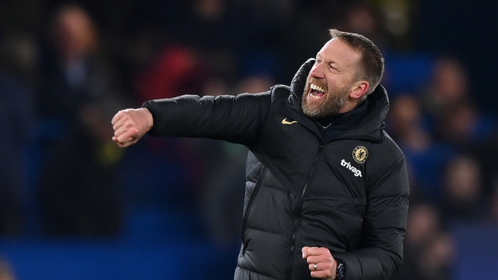 Graham Potter celebrates Chelsea's Champions League win against Borussia Dortmund