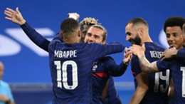 Antoine Griezmann celebrates scoring France's second goal against Wales