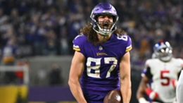 Minnesota Vikings tight end T.J. Hockenson in action during the 2022 NFC playoffs.