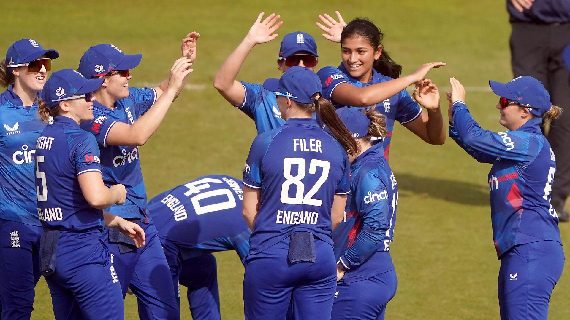 Mahika Gaur, second right, helped England to victory on Saturday (Owen Humphreys/PA)