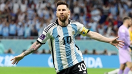 Lionel Messi celebrates after opening the scoring against Australia