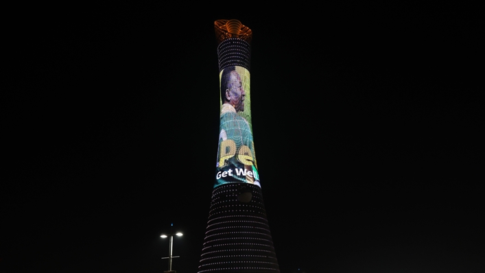 A message of support is projected on the Aspire Tower in Doha, Qatar during the World Cup