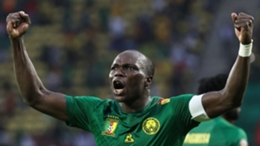 Vincent Aboubakar celebrates Cameroon's third goal