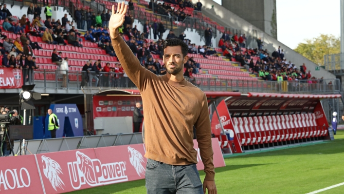 Pablo Mari greets Monza supporters at last month's Serie A fixture against Verona