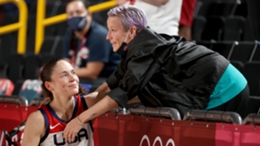 Sue Bird and Megan Rapinoe at courtside after USA's win
