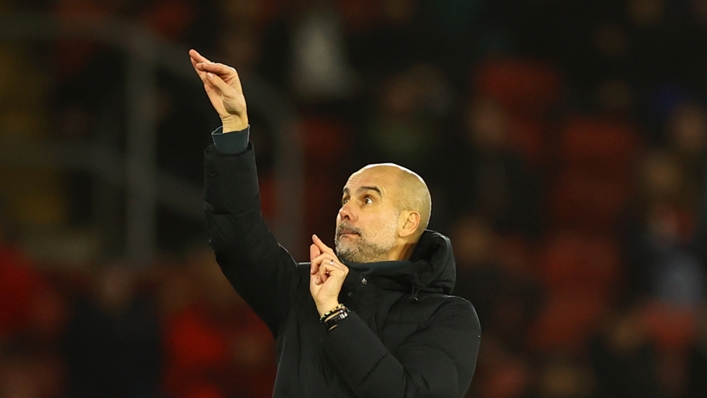 Pep Guardiola barks out instructions during Manchester City's loss to Southampton