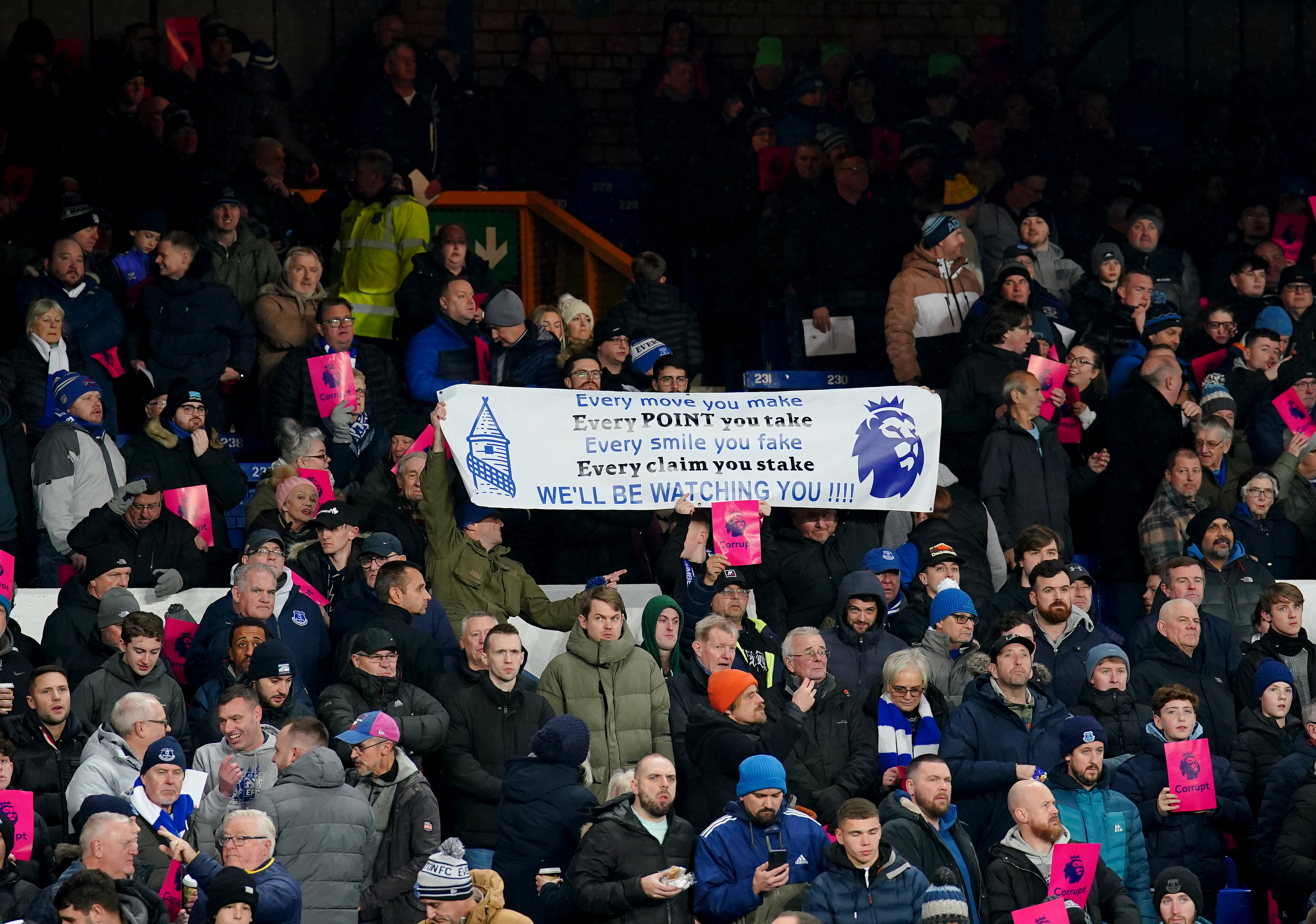 Everton fans protest against the Premier League at Goodison Park