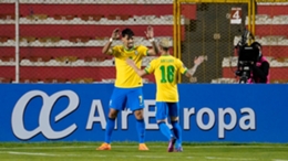 Lucas Paqueta and Antony celebrate Brazil's opener against Bolivia.