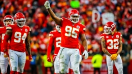 Kansas City Chiefs defensive tackle Chris Jones (95) on the field during the 2019 AFC Championship Game.